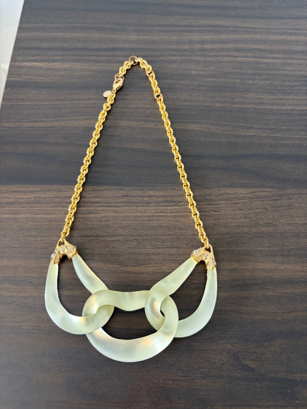 Alexis Bittar Resin Link Pendant Necklace Gold Tone Crystal Accents
